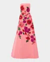 Carolina Herrera Sequined Floral Embroidered Strapless Gown In Sunset Multi