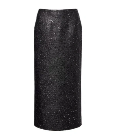 Carolina Herrera Sequined Gold And Silver Thread Tweed Pencil Skirt In Black