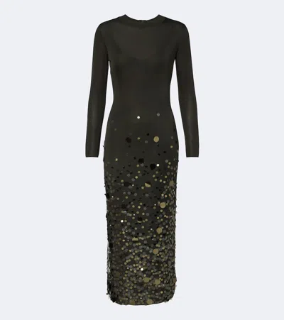 Carolina Herrera Sequined Knitted Midi Dress In Green