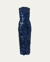 Carolina Herrera Sequined Sleeveless Mock-neck Gown In Blue