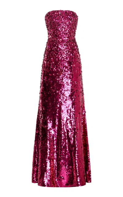 Carolina Herrera Sequined Strapless Gown In Pink