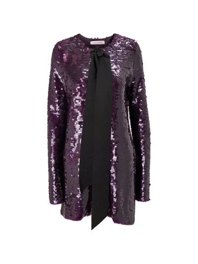 Carolina Herrera Sequin-embellished Pussy-bow Blouse In Purple