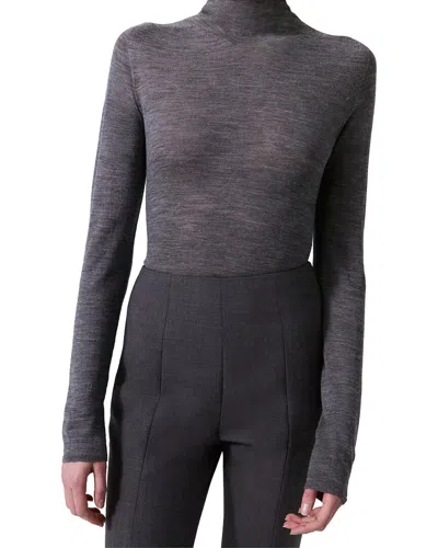 Carolina Herrera Sheer Knit Turtleneck Wool Top In Gray