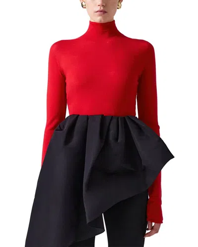 Carolina Herrera Sheer Knit Turtleneck Wool Top In Red