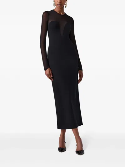 Carolina Herrera Sheer Yoke Knit Dress In Black