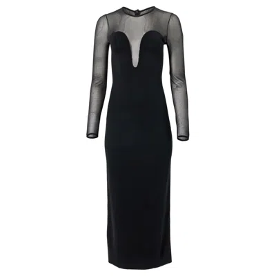Carolina Herrera Sheer Yoke Knit Dress In Black