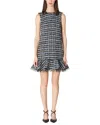 Carolina Herrera Check Tweed Ruffle-hem Sleeveless Mini Shift Dress In Multi