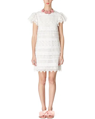 Carolina Herrera Embroidered Mini Shift Dress With Ruffle Sleeves In White