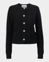 Carolina Herrera Shimmering Wool Crewneck Cardigan In Black