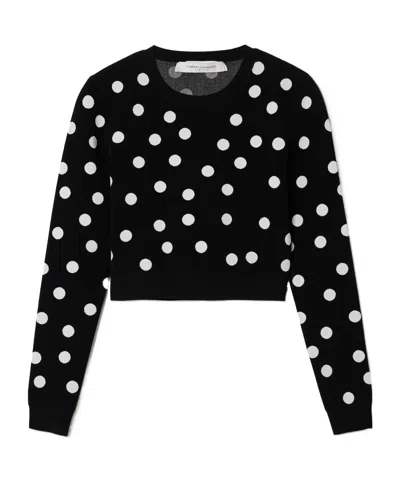 Carolina Herrera Short Polka Dot Knit Sweater In Black