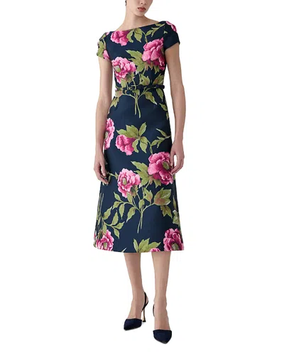 Carolina Herrera Short Sleeve A Line Dress In Blue