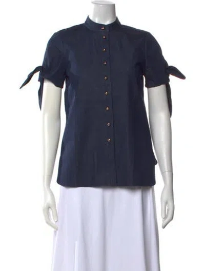Pre-owned Carolina Herrera Short Sleeve Blouse In Blue