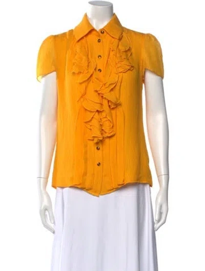 Pre-owned Carolina Herrera Short Sleeve Blouse In Yellow