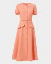 Carolina Herrera Short-sleeve Button-front Boucle Midi Dress With Belt In Sunset