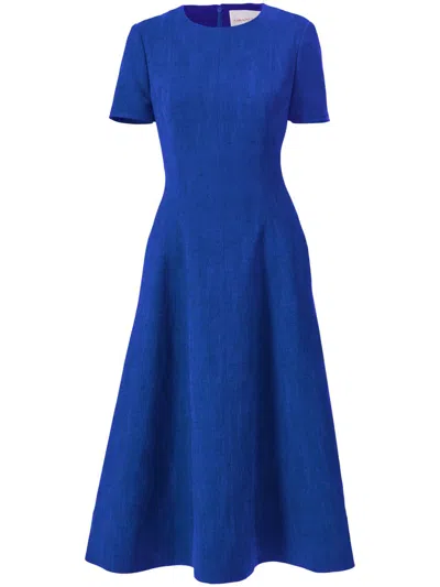 Carolina Herrera Short-sleeve Crew-neck Midi Dress In Blue