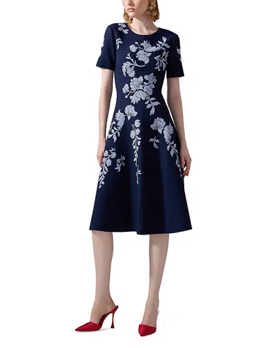 Carolina Herrera Short Sleeve Floral Jacquard Dress In Midnight Multi
