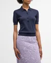 Carolina Herrera Short-sleeve Silk-blend Polo Shirt In Midnight