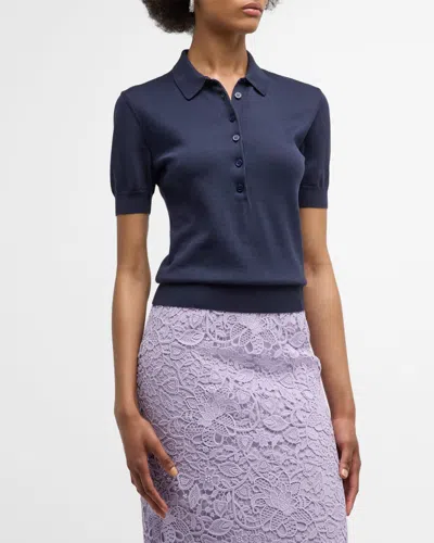 Carolina Herrera Short-sleeve Knit Polo Shirt In Midnight