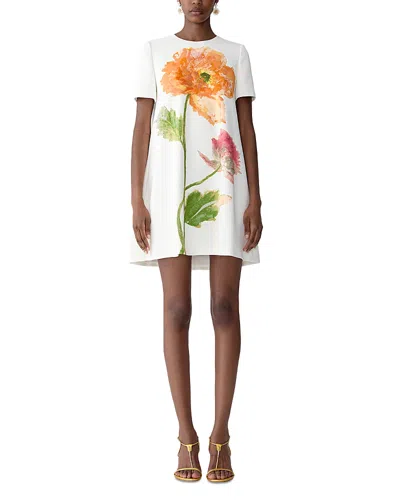 Carolina Herrera Flower-print Short-sleeve Mini Shift Dress In White