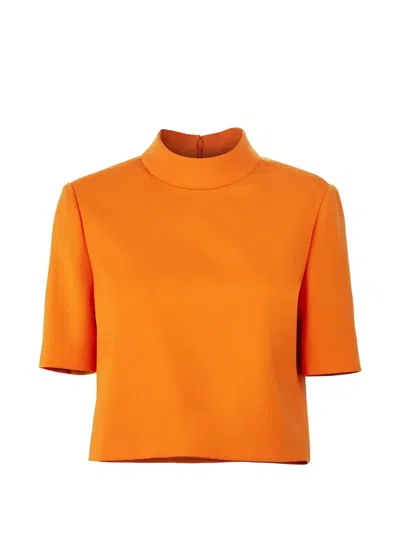Carolina Herrera Short-sleeve Mock Neck Top In Orange