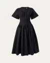 Carolina Herrera Short-sleeve Pleated-waist Midi Dress In Blue