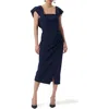 CAROLINA HERRERA CAROLINA HERRERA SIDE RUCHED FLUTTER SLEEVE SHEATH DRESS