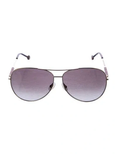 Pre-owned Carolina Herrera Signature Logo Aviator Sunglasses In Brown