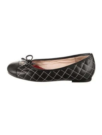 Pre-owned Carolina Herrera Signature Logo Leather Ballet Flats In Black