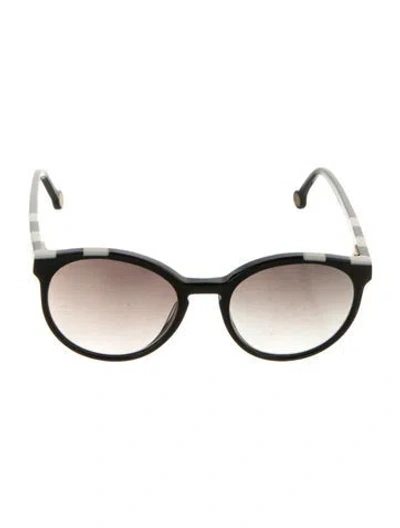 Pre-owned Carolina Herrera Signature Logo Round Sunglasses In Black