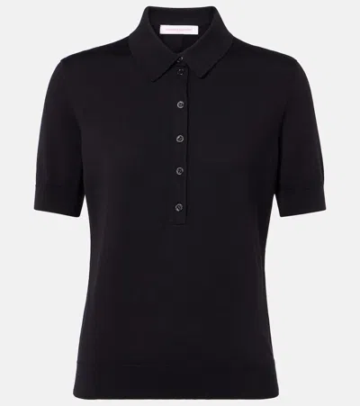 Carolina Herrera Silk And Cotton-blend Polo Shirt In Black
