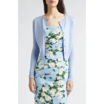 Carolina Herrera Silk & Cotton Crop Cardigan In Blue