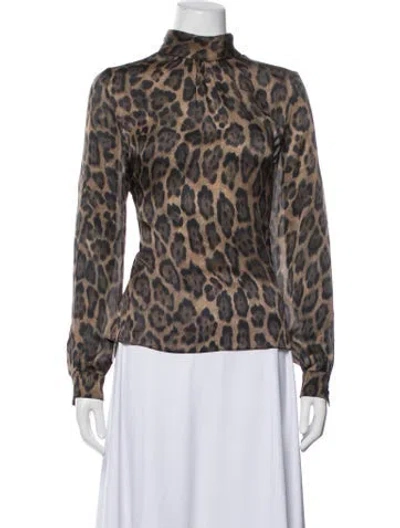 Pre-owned Carolina Herrera Silk Animal Print Blouse In Blue