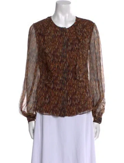 Pre-owned Carolina Herrera Silk Animal Print Blouse In Brown