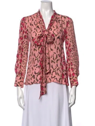Pre-owned Carolina Herrera Silk Animal Print Blouse In Pink