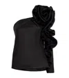 Carolina Herrera Asymmetric Rosette-detailed Silk Top In Black