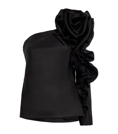 CAROLINA HERRERA SILK ASYMMETRIC ROSETTE TOP