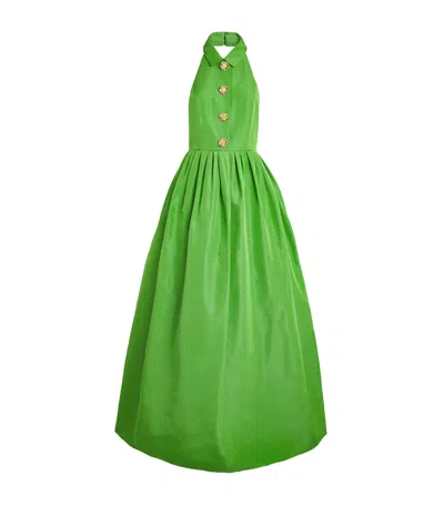 Carolina Herrera Silk Collared Halterneck Gown In Green