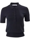 Carolina Herrera Short-sleeve Silk-blend Polo Shirt In Blue