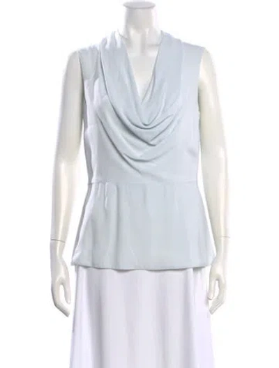 Pre-owned Carolina Herrera Silk Cowl Neck Blouse In Blue