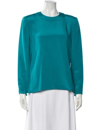 Pre-owned Carolina Herrera Silk Crew Neck Blouse In Blue