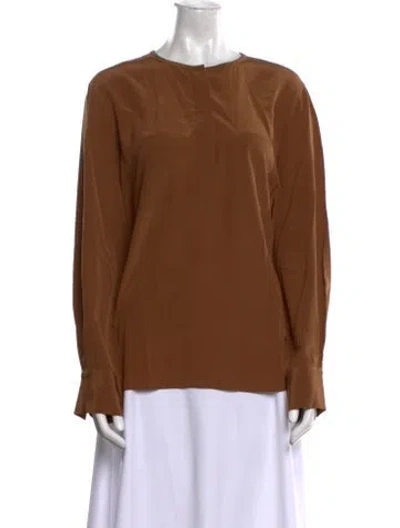 Pre-owned Carolina Herrera Silk Crew Neck Blouse In Brown