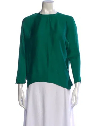 Pre-owned Carolina Herrera Silk Crew Neck Blouse In Green