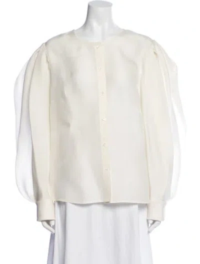 Pre-owned Carolina Herrera Silk Crew Neck Blouse In Neutrals