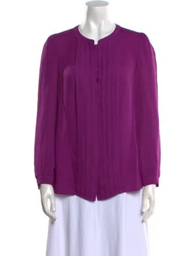 Pre-owned Carolina Herrera Silk Crew Neck Blouse In Purple