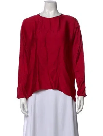 Pre-owned Carolina Herrera Silk Crew Neck Blouse In Red