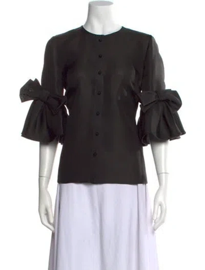 Pre-owned Carolina Herrera Silk Crew Neck Blouse W/ Tags In Black