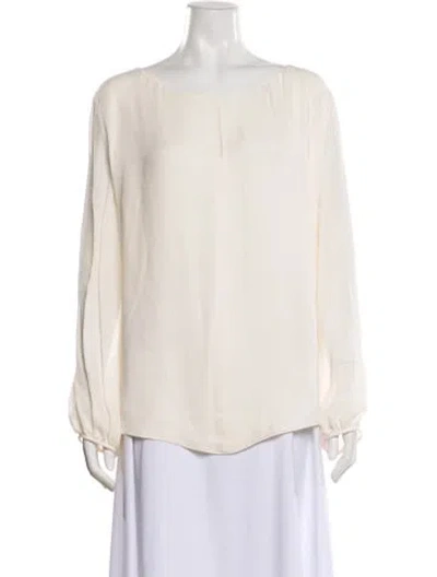Pre-owned Carolina Herrera Silk Crew Neck Blouse In White