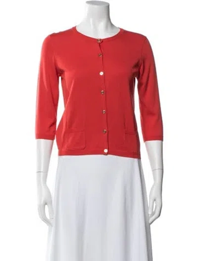 Pre-owned Carolina Herrera Silk Crew Neck Sweater In Orange