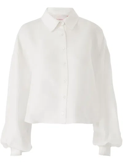 Carolina Herrera Silk Cropped Shirt In White