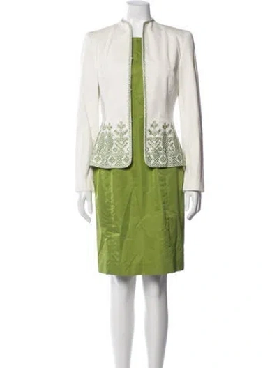 Pre-owned Carolina Herrera Silk Embroidered Accent Dress Set In Green